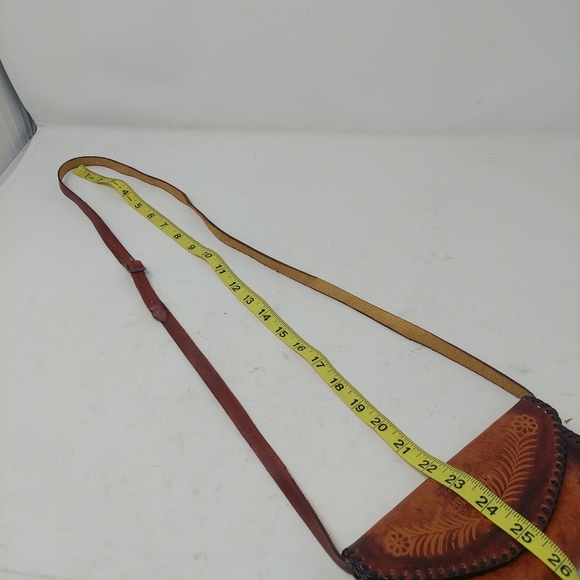 Handmade Hand Tooled Brown Leather Floral Honduras Crossbody Bag Western Boho - Picture 11 of 13
